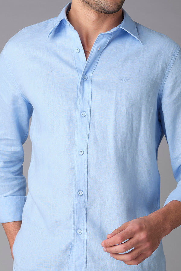 Sky Blue Full Sleeve Linen Shirt (Zack F/Slv Fit)