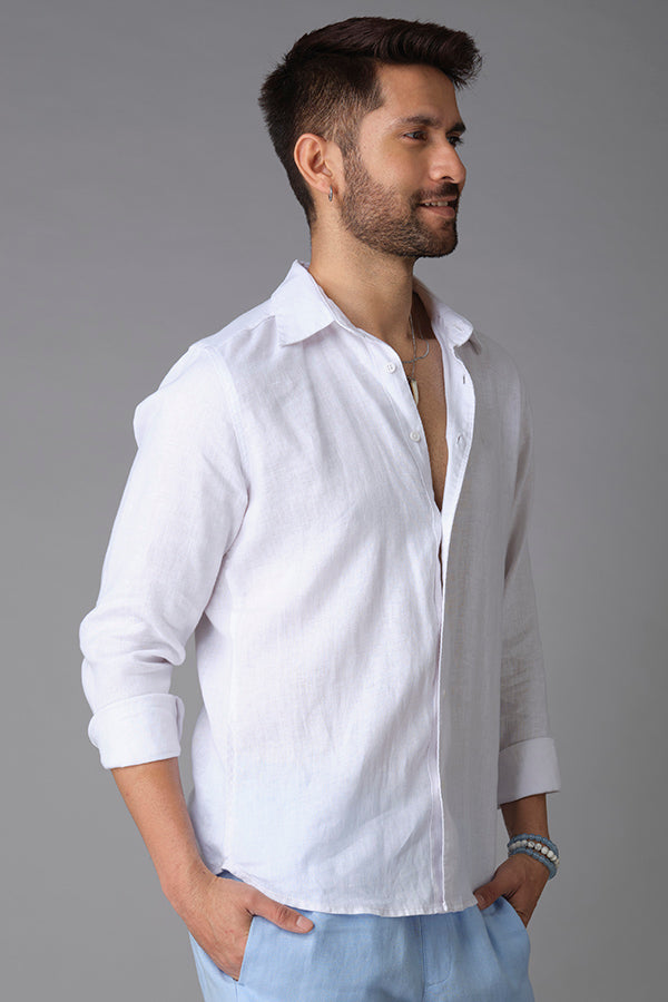 White Full Sleeve Linen Shirt (Zack F/Slv Fit)