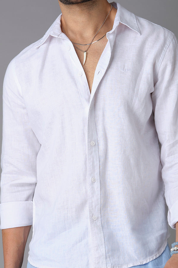 White Full Sleeve Linen Shirt (Zack F/Slv Fit)