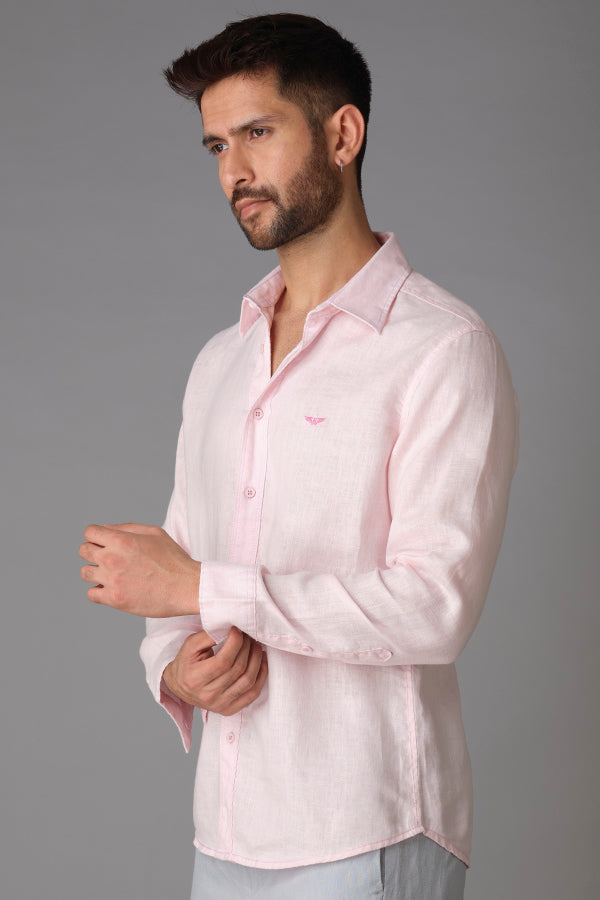 Pink Full Sleeve Linen Shirt (Zack F/Slv Fit)