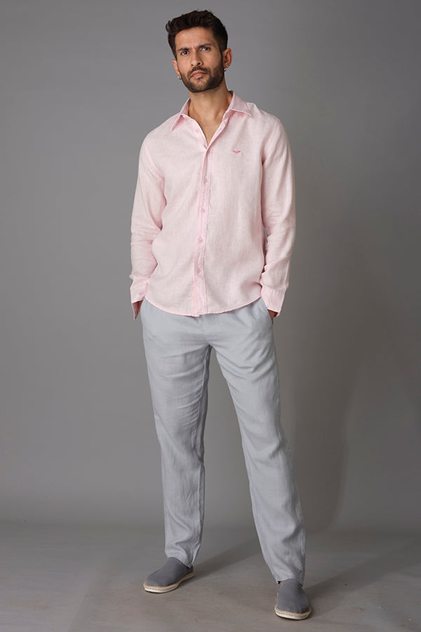 Pink Full Sleeve Linen Shirt (Zack F/Slv Fit)