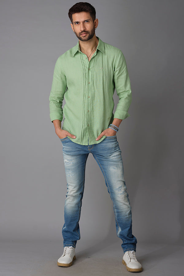 Lt Green Full Sleeve Linen Shirt (Zack F/Slv Fit)