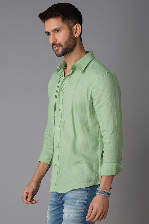 Lt Green Full Sleeve Linen Shirt (Zack F/Slv Fit)