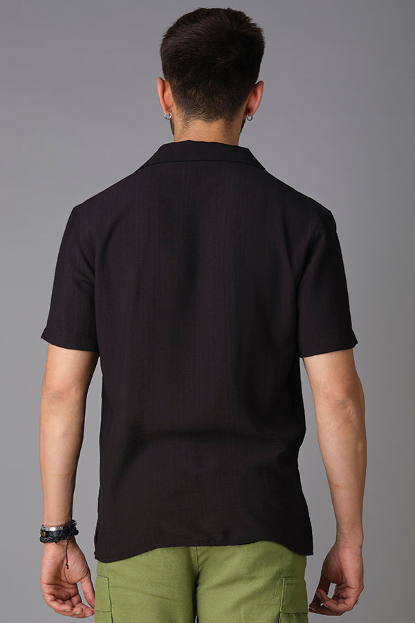 Black Half Sleeve Linen Shirt (Decapario H/Slv Fit)