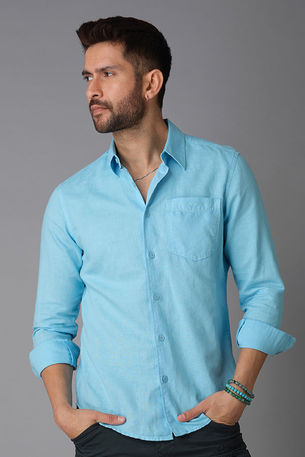 Sky Blue Full Sleeve Linen Shirt (Zack F/Slv Fit)