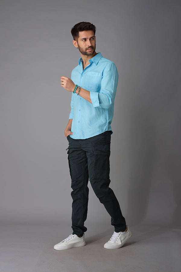 Sky Blue Full Sleeve Linen Shirt (Zack F/Slv Fit)