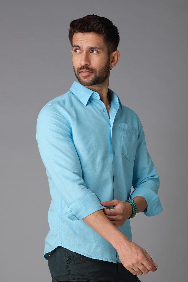 Sky Blue Full Sleeve Linen Shirt (Zack F/Slv Fit)