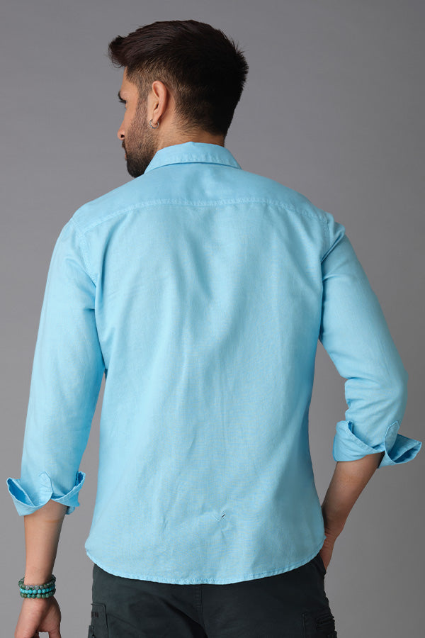 Sky Blue Full Sleeve Linen Shirt (Zack F/Slv Fit)