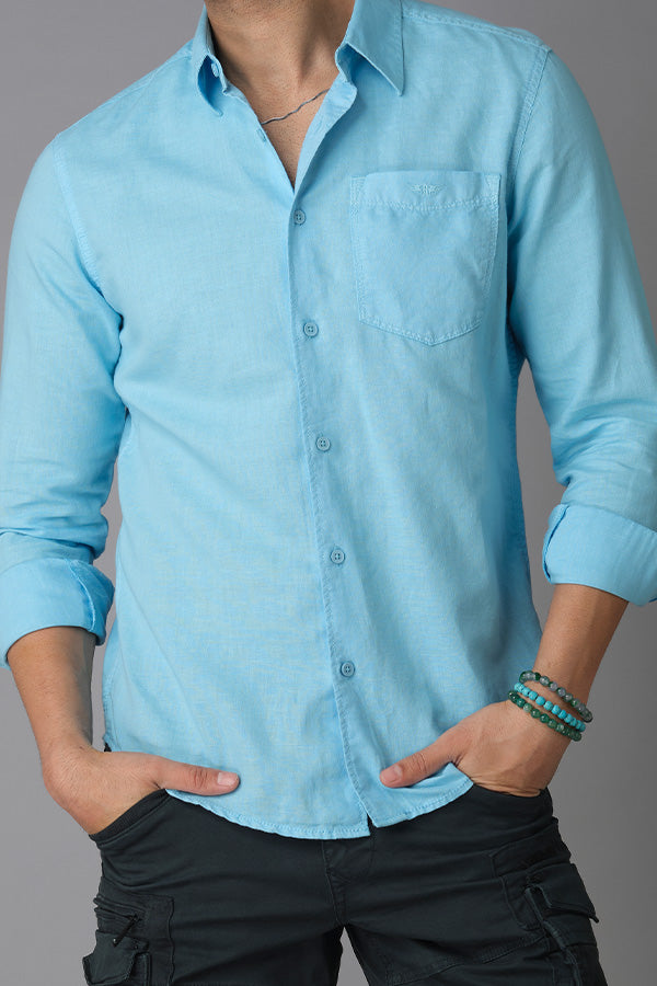 Sky Blue Full Sleeve Linen Shirt (Zack F/Slv Fit)