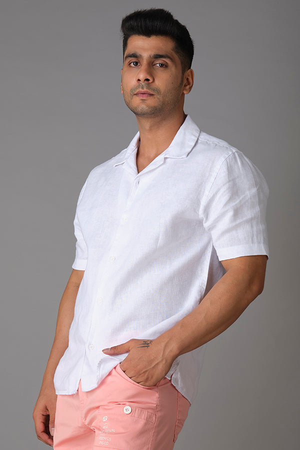 White Half Sleeve Linen Shirt (Tony H/Slv Fit)