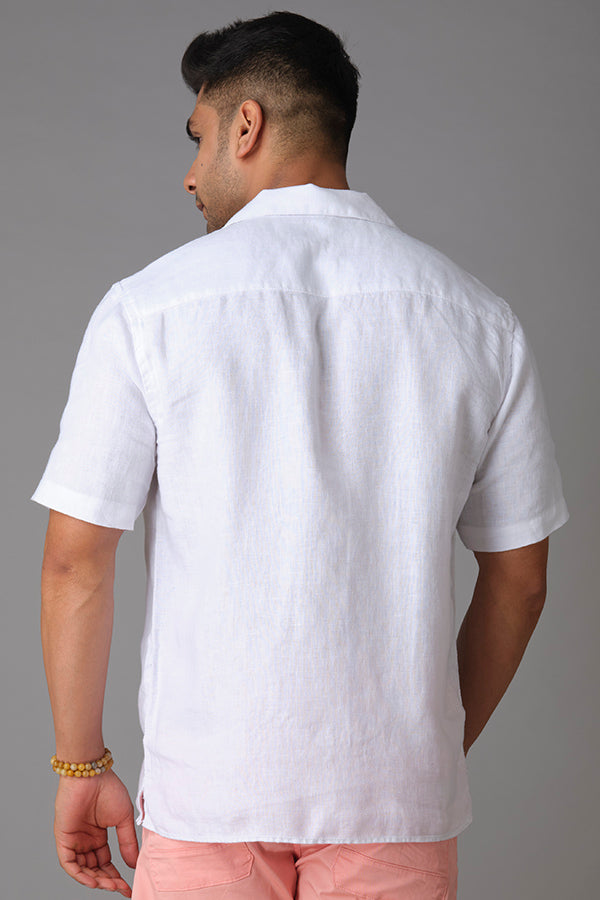 White Half Sleeve Linen Shirt (Tony H/Slv Fit)