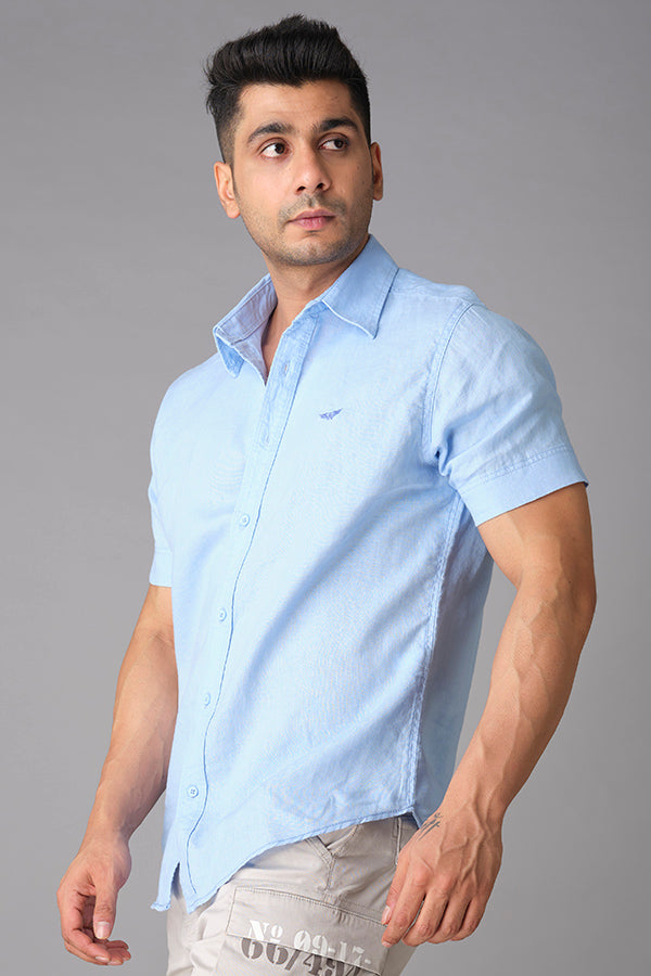 Sky Blue Half Sleeve Linen Shirt (Zack H/Slv Fit)