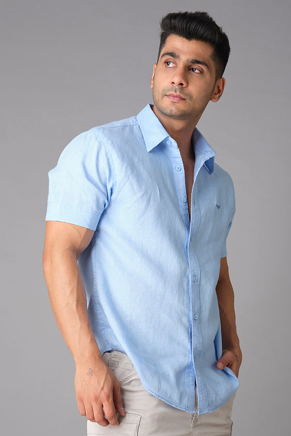 Sky Blue Half Sleeve Linen Shirt (Zack H/Slv Fit)