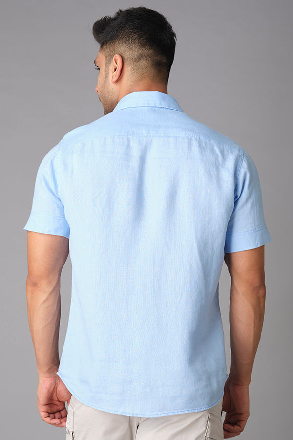 Sky Blue Half Sleeve Linen Shirt (Zack H/Slv Fit)