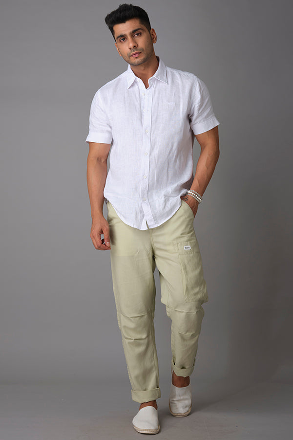 White Half Sleeve Linen Shirt (Zack H/Slv Fit)