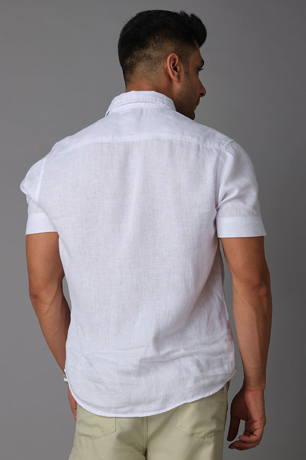 White Half Sleeve Linen Shirt (Zack H/Slv Fit)