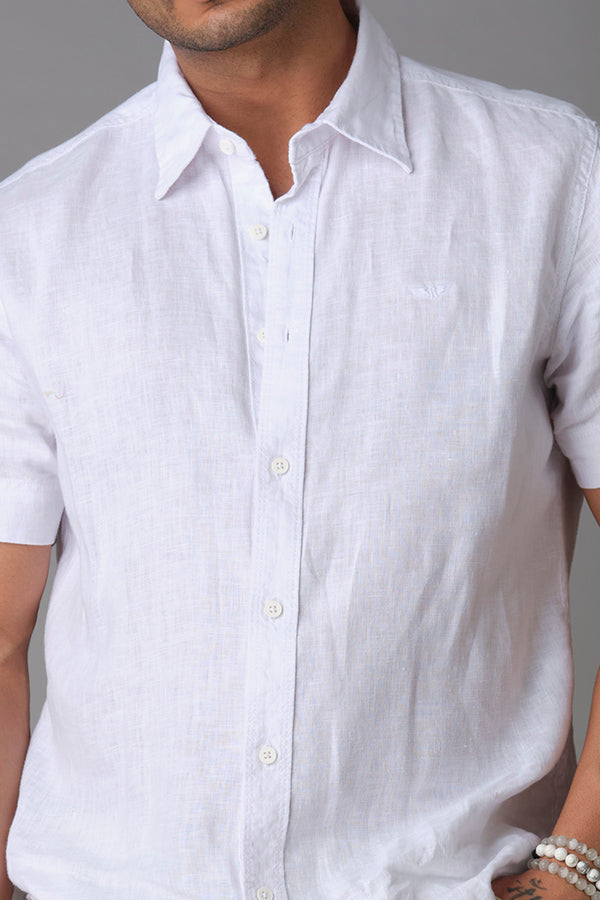 White Half Sleeve Linen Shirt (Zack H/Slv Fit)