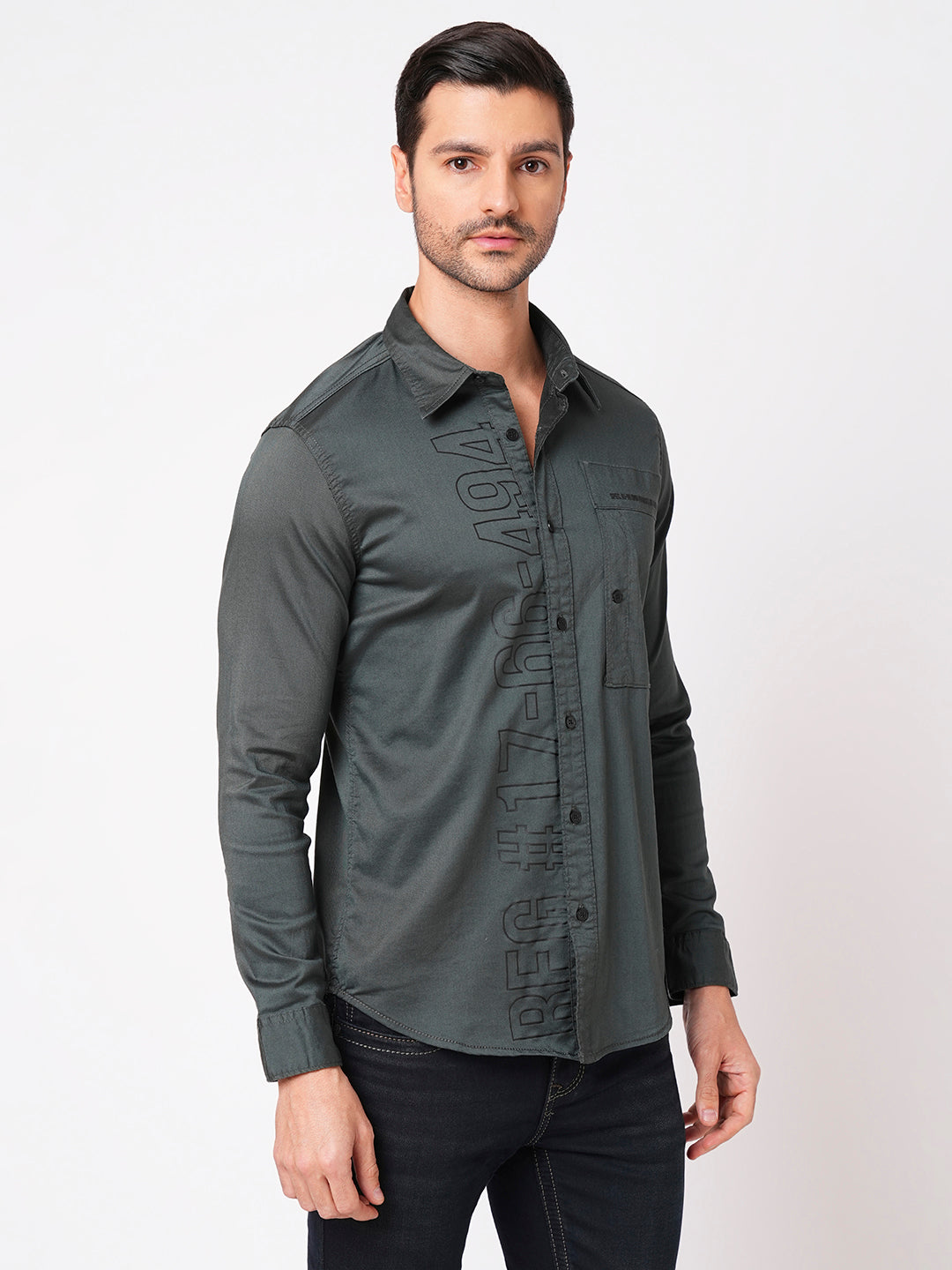 Bottle Green Full Sleeve Solid Shirt (Zack F/Slv Fit)