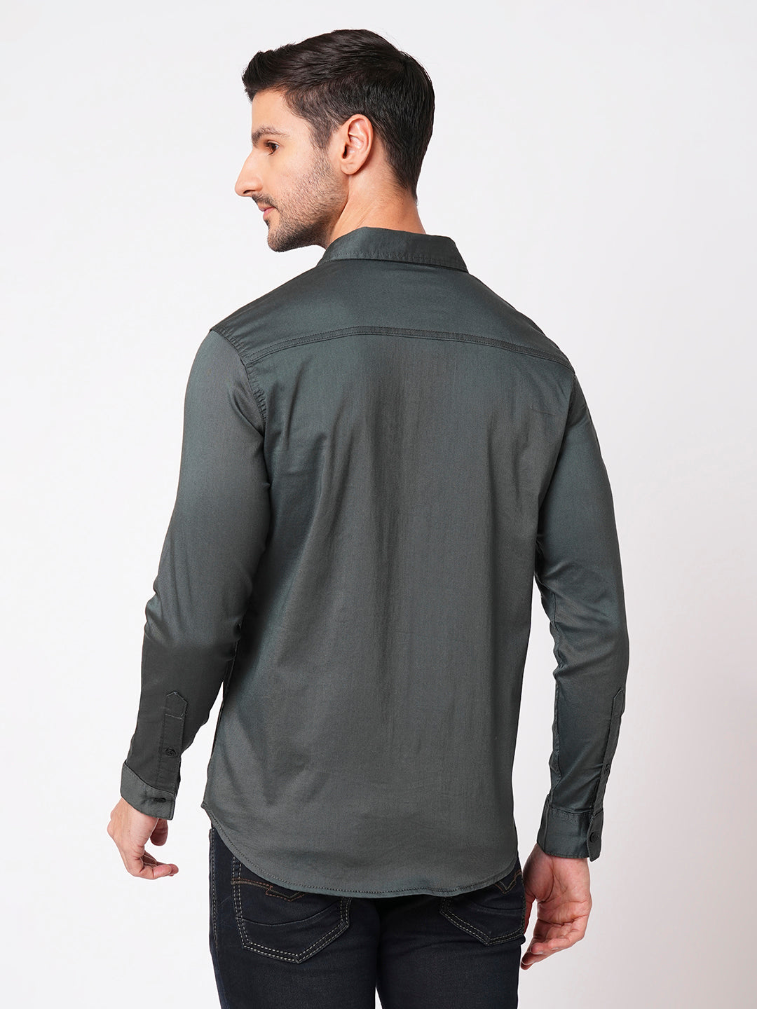 Bottle Green Full Sleeve Solid Shirt (Zack F/Slv Fit)