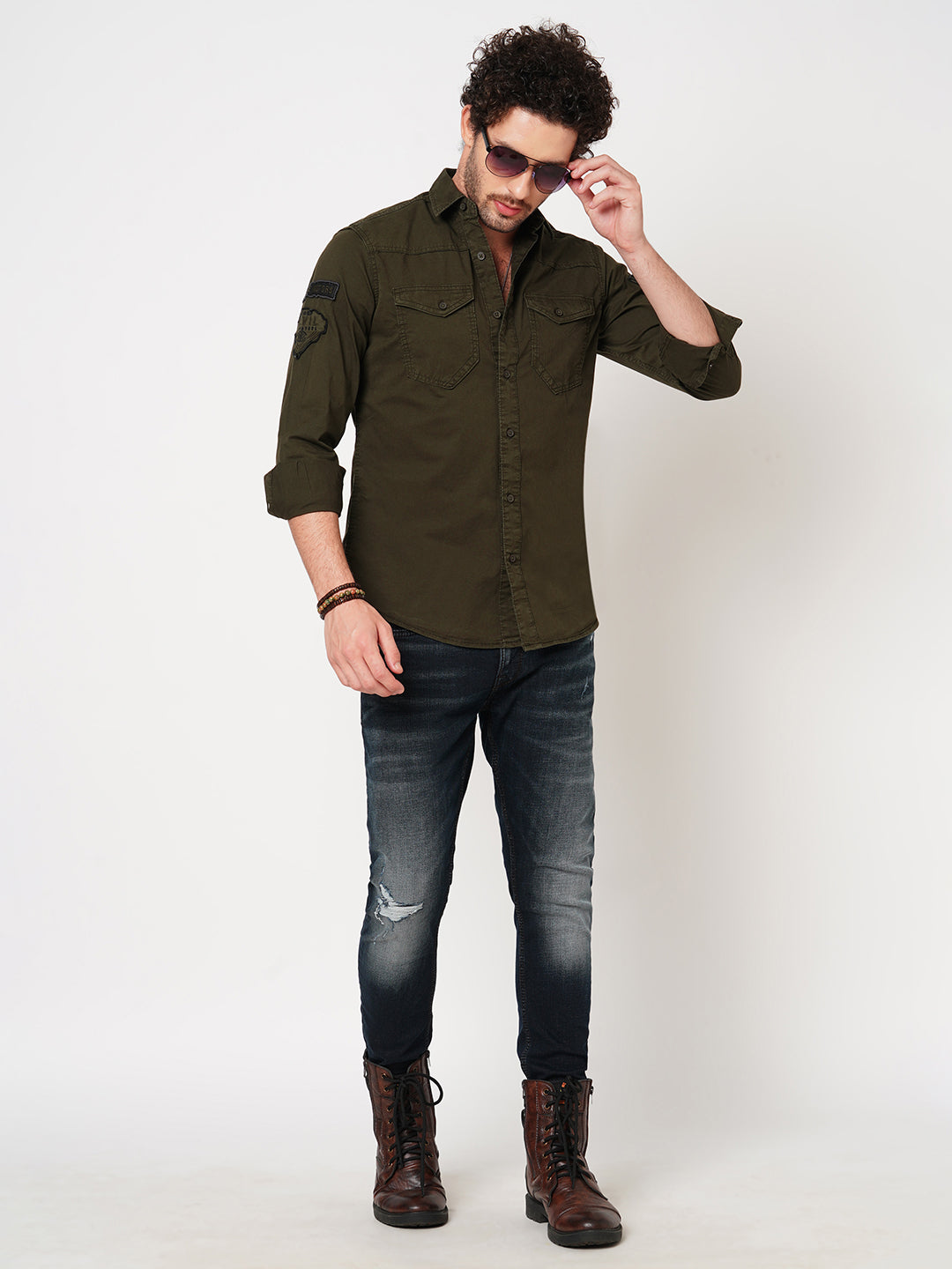 Military Green Full Sleeve Solid Shirt (Leo F/Slv Fit)