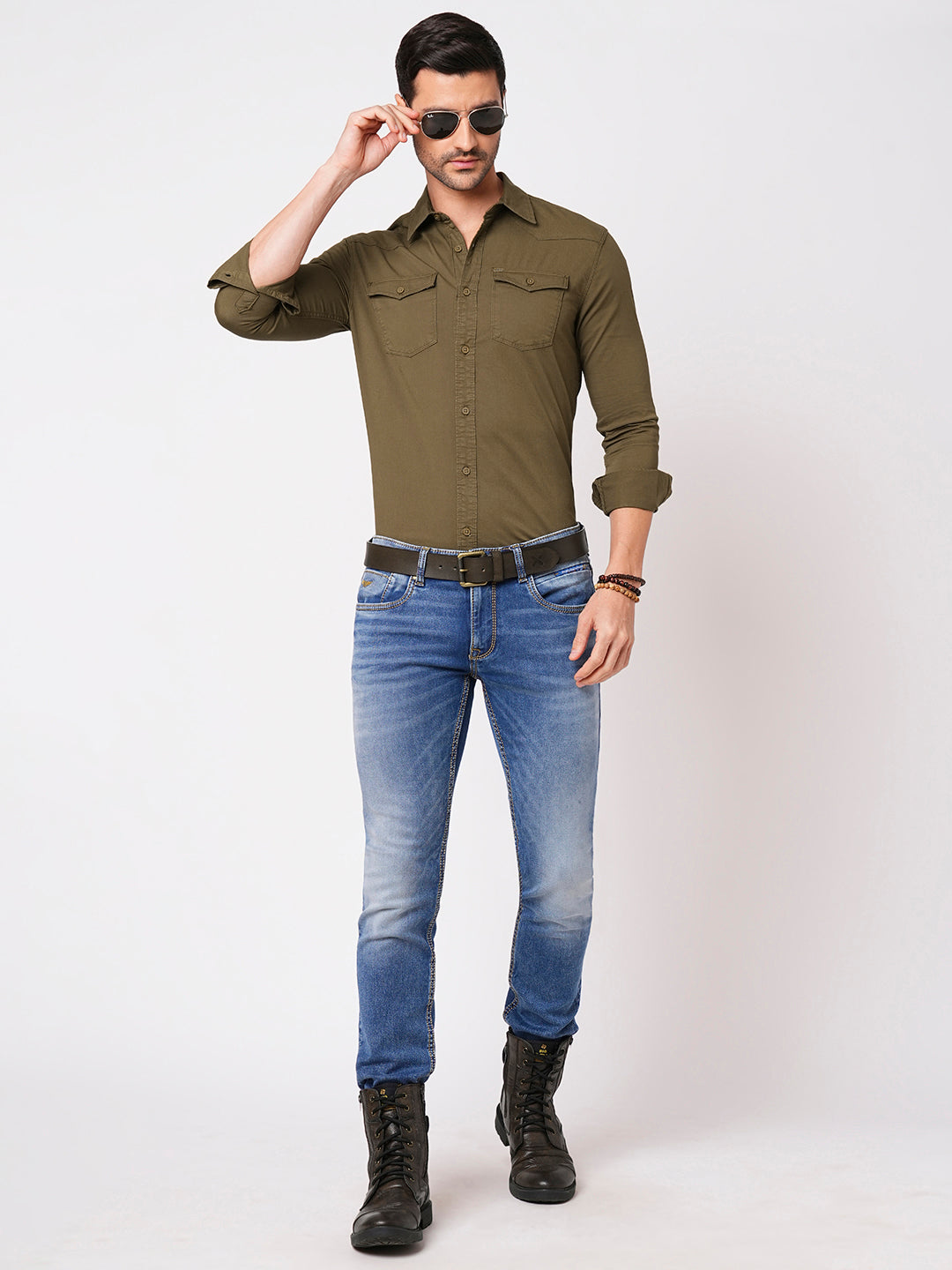 Dk Olive Full Sleeve Solid Shirt (Leo F/Slv Fit)