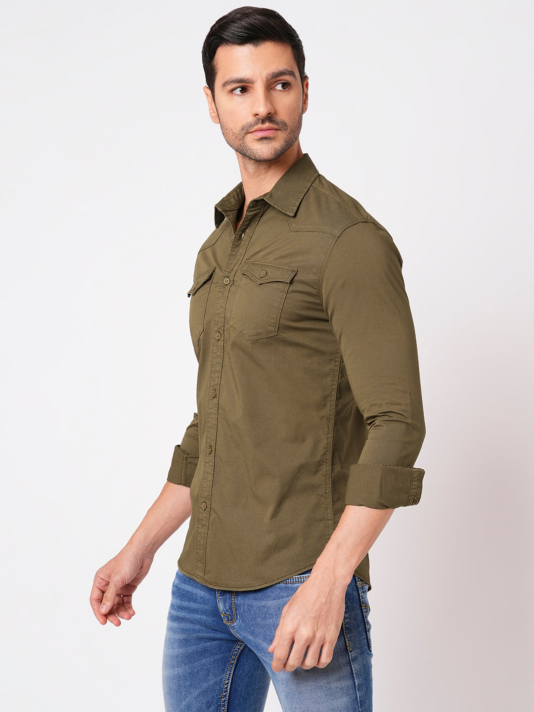 Dk Olive Full Sleeve Solid Shirt (Leo F/Slv Fit)