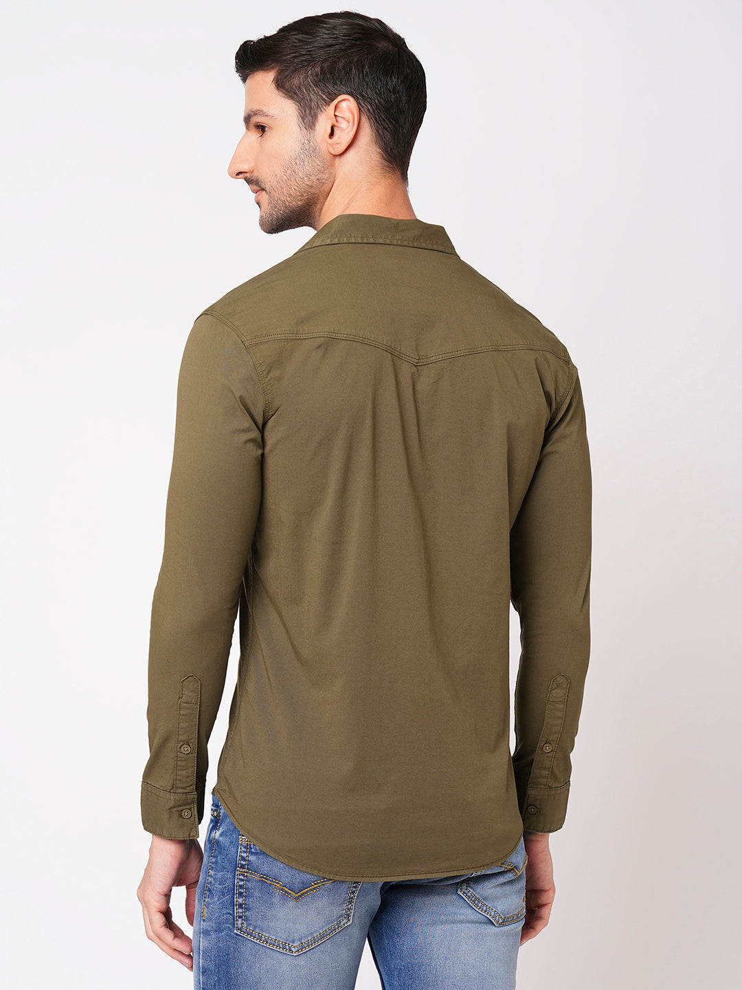 Dk Olive Full Sleeve Solid Shirt (Leo F/Slv Fit)