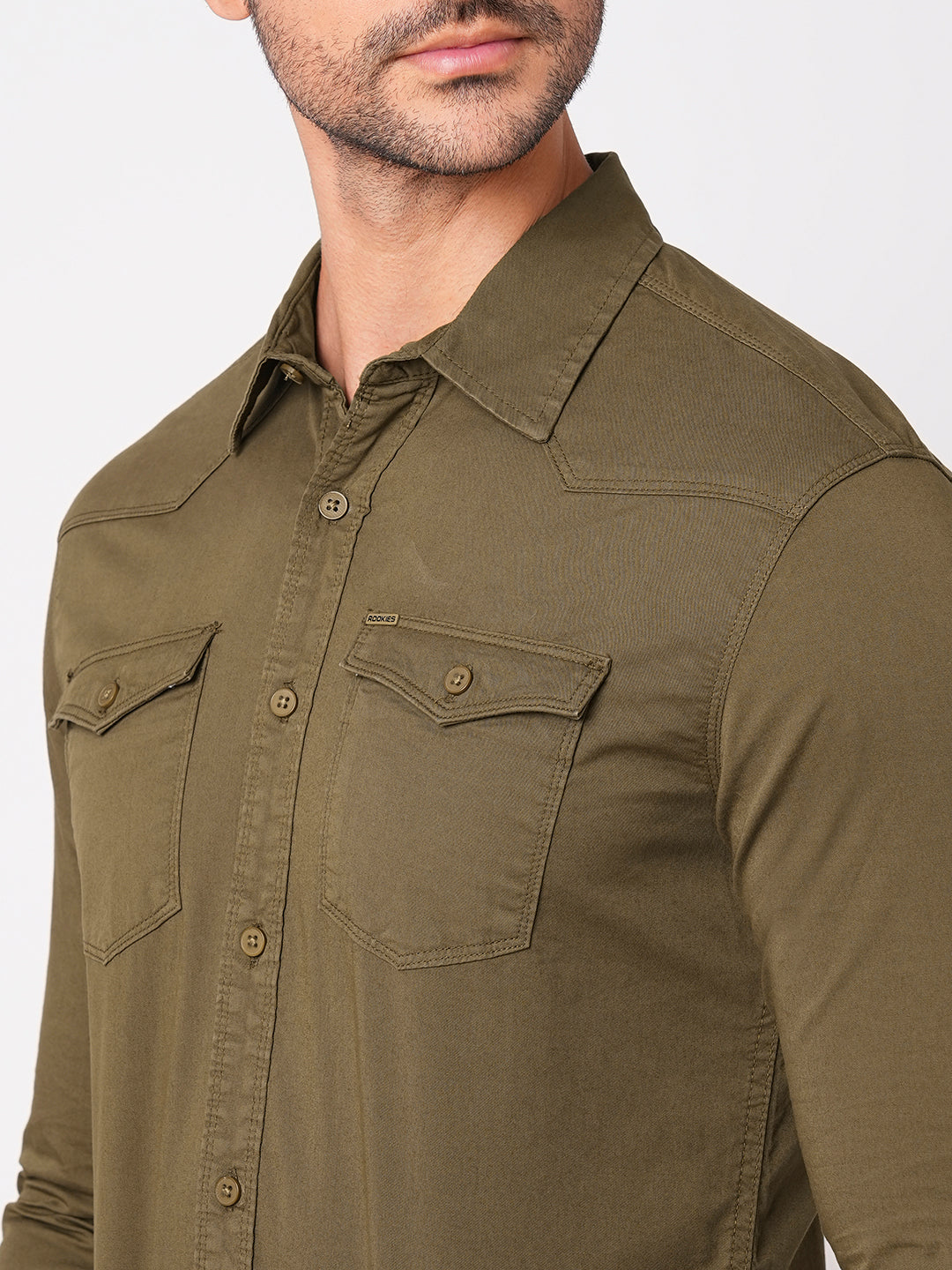 Dk Olive Full Sleeve Solid Shirt (Leo F/Slv Fit)