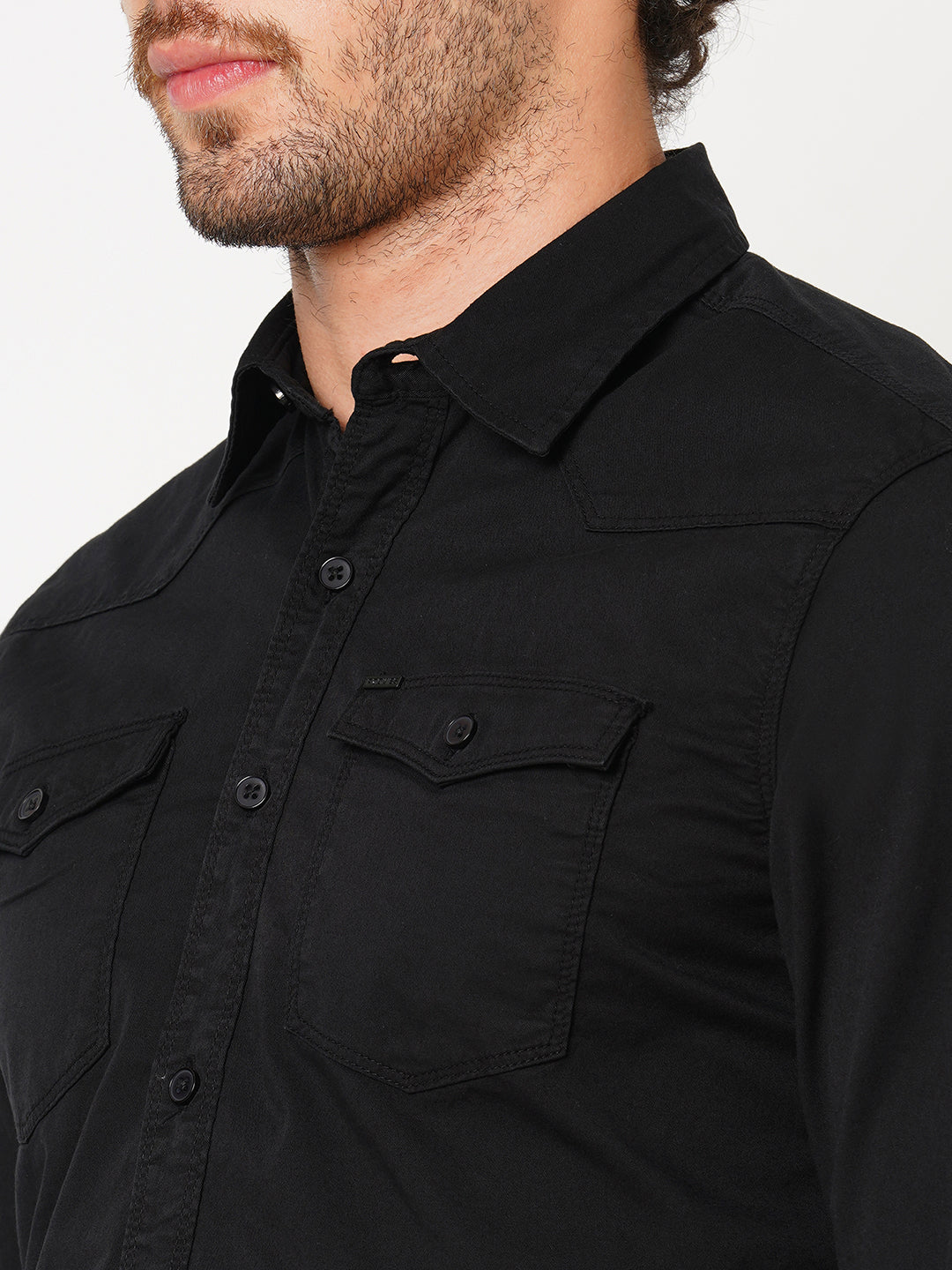 Black Full Sleeve Solid Shirt (Leo F/Slv Fit)