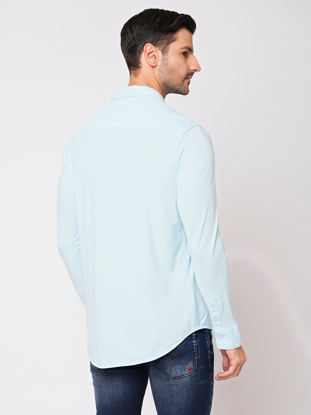 Sky Blue Full Sleeve Knitted Shirt (Stalone F/Slv Fit)