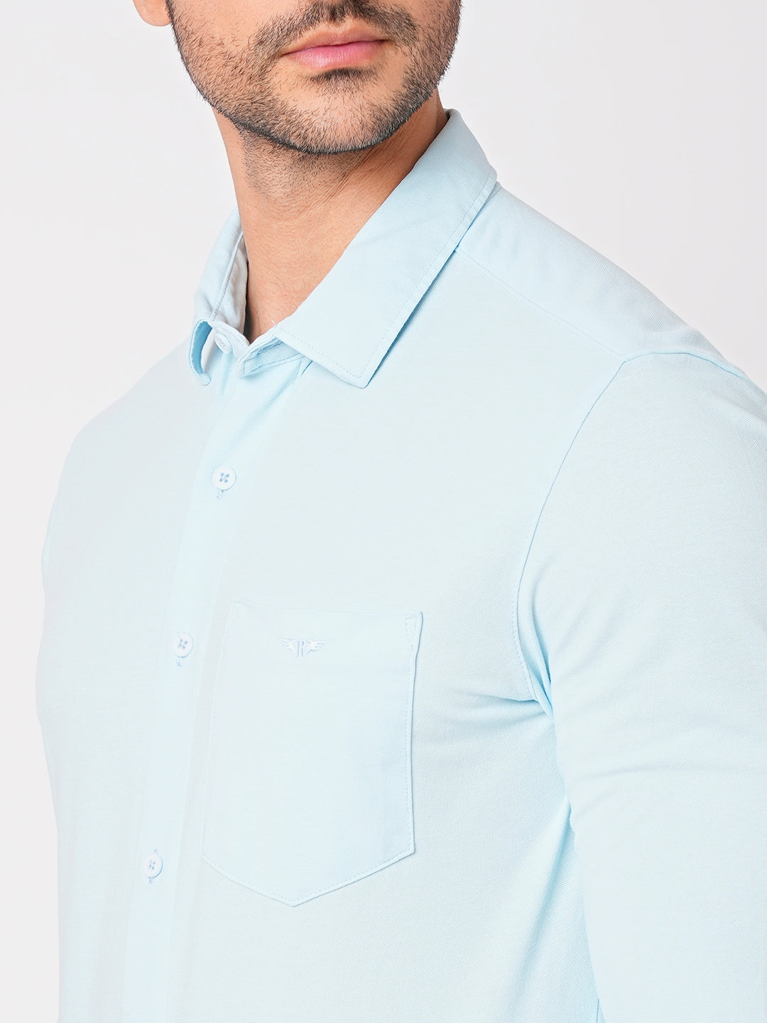 Sky Blue Full Sleeve Knitted Shirt (Stalone F/Slv Fit)