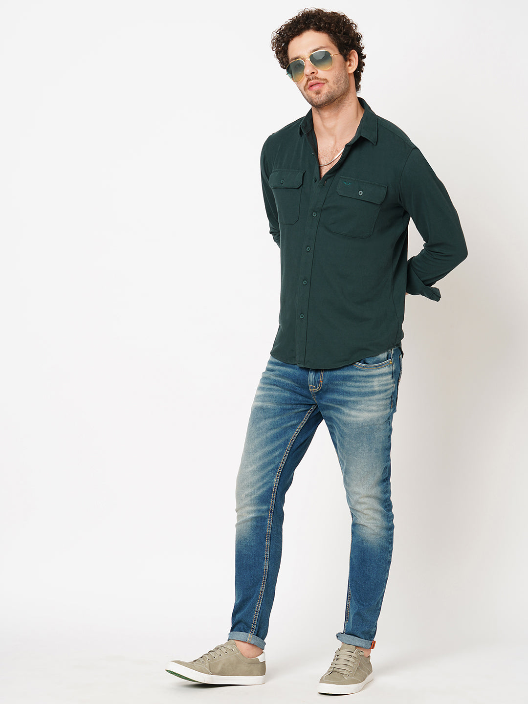 Military Green Full Sleeve Knitted Shirt (Stalone F/Slv Fit)