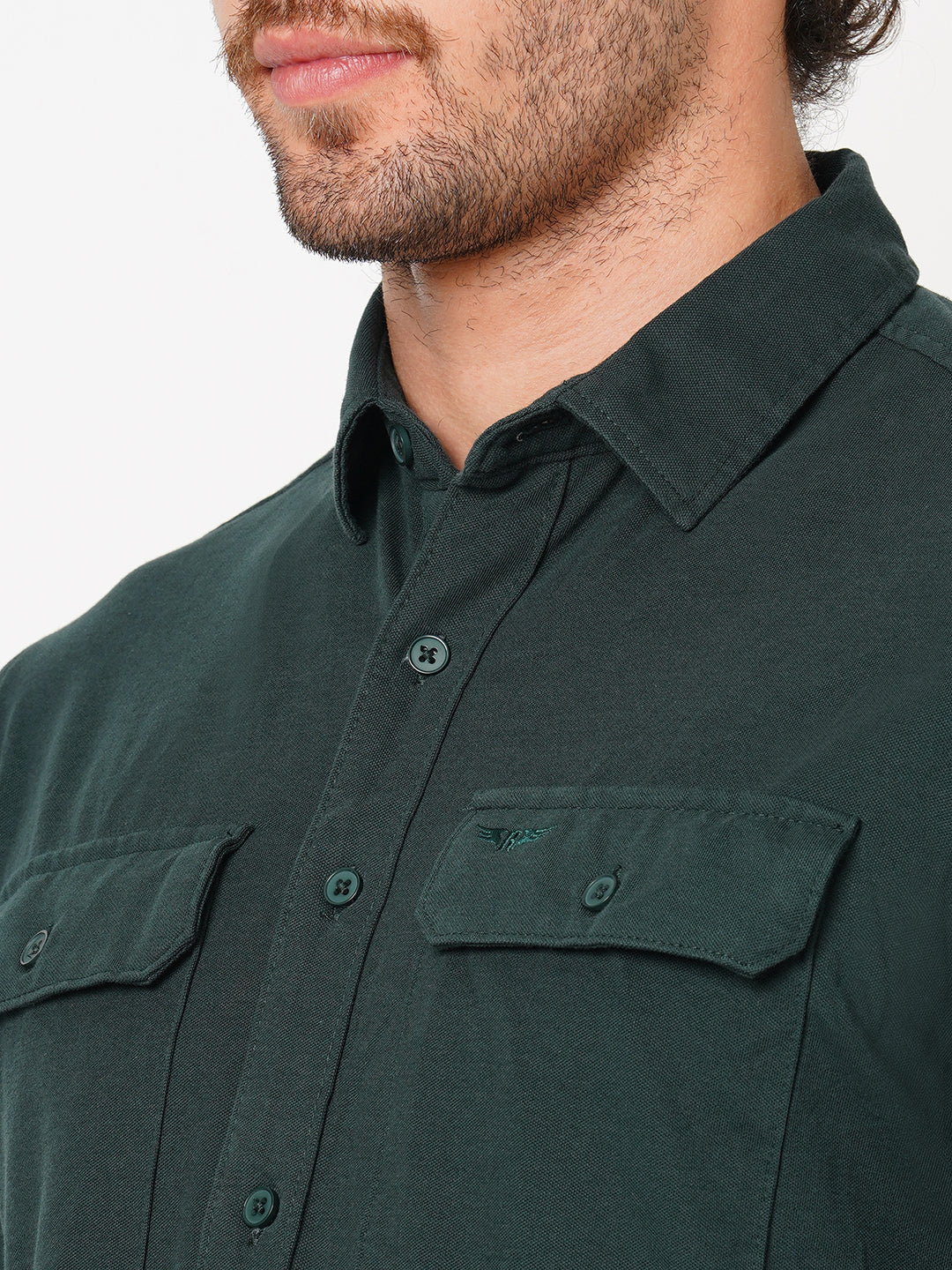 Military Green Full Sleeve Knitted Shirt (Stalone F/Slv Fit)