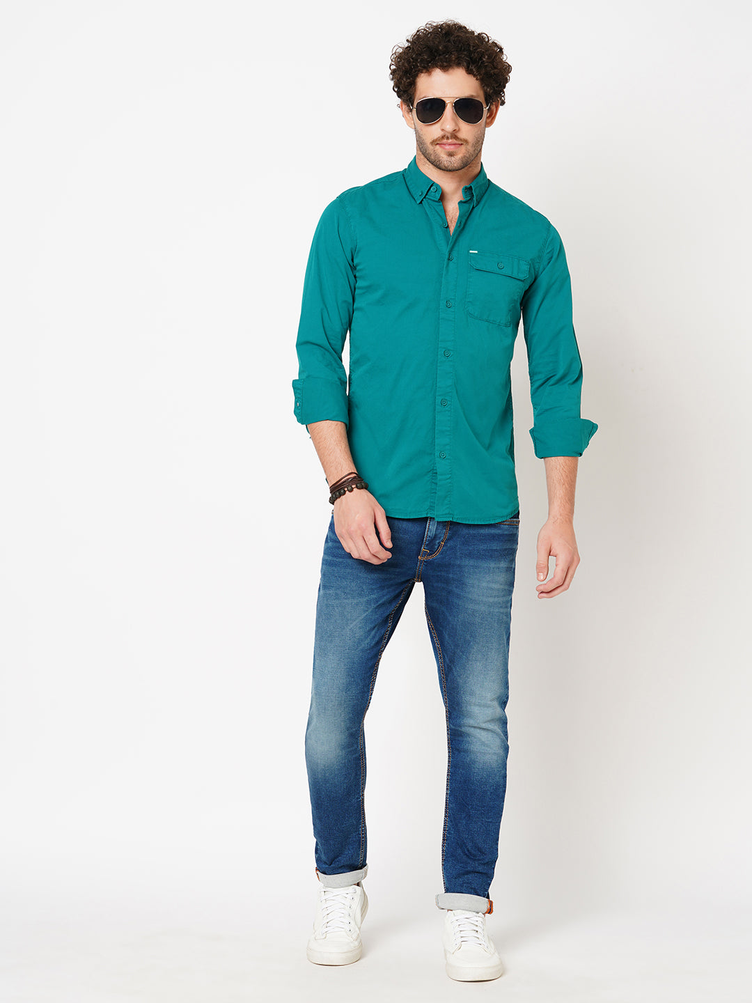 Bottle Green Full Sleeve Solid Shirt (Leo F/Slv Fit)