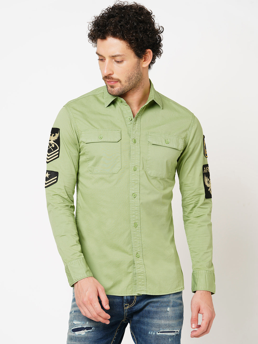 Moss Green Full Sleeve Solid Shirt (Leo F/Slv Fit)