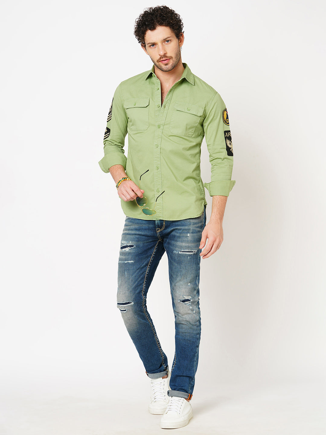 Moss Green Full Sleeve Solid Shirt (Leo F/Slv Fit)