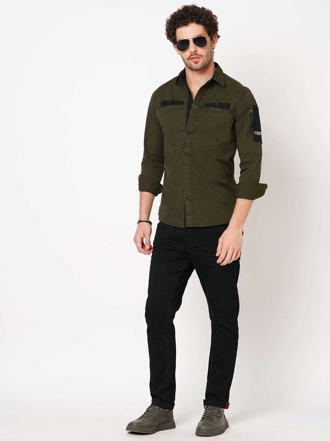 Military Green Full Sleeve Solid Shirt (Leo F/Slv Fit)