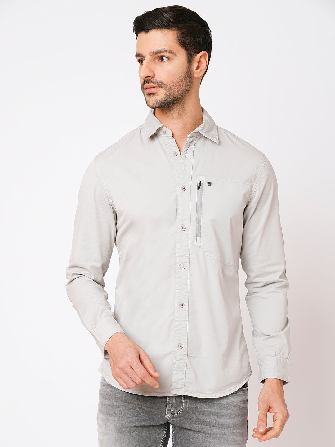 Lt Grey Full Sleeve Solid Shirt (Leo F/Slv Fit)