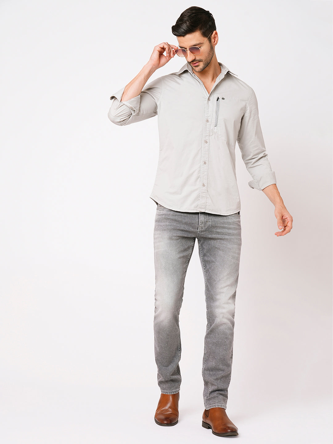 Lt Grey Full Sleeve Solid Shirt (Leo F/Slv Fit)