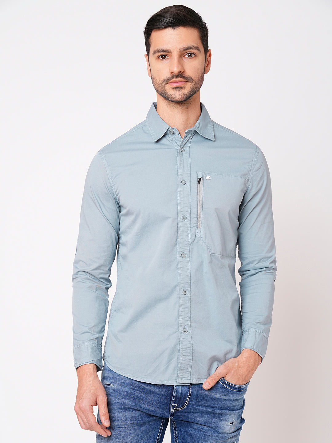 Faded Blue Full Sleeve Solid Shirt (Leo F/Slv Fit)