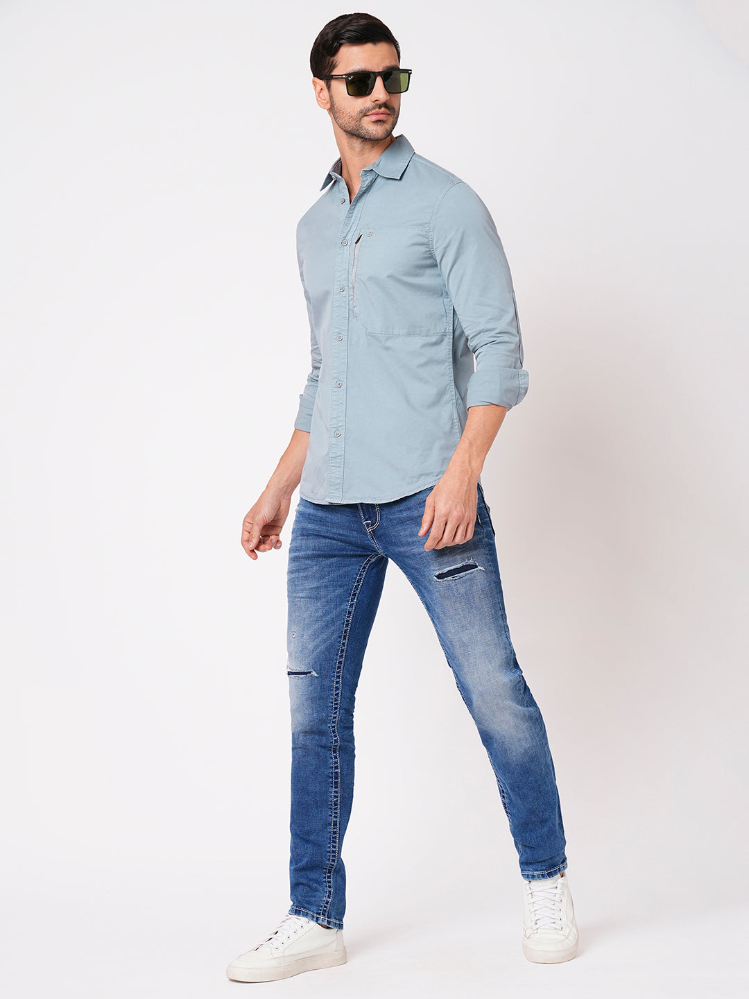 Faded Blue Full Sleeve Solid Shirt (Leo F/Slv Fit)