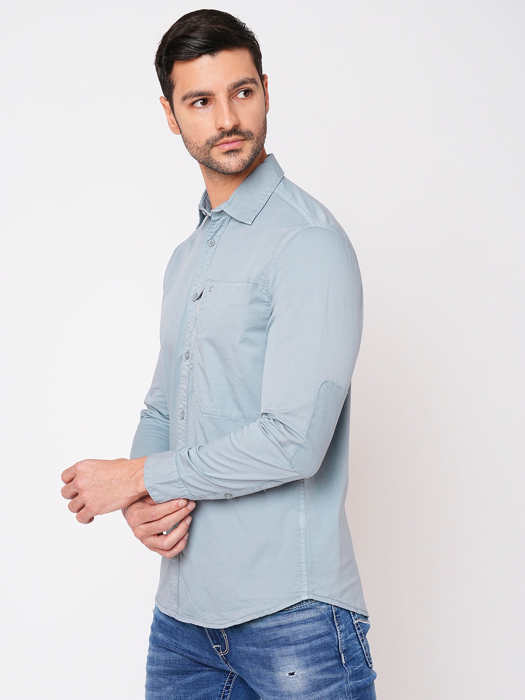 Faded Blue Full Sleeve Solid Shirt (Leo F/Slv Fit)