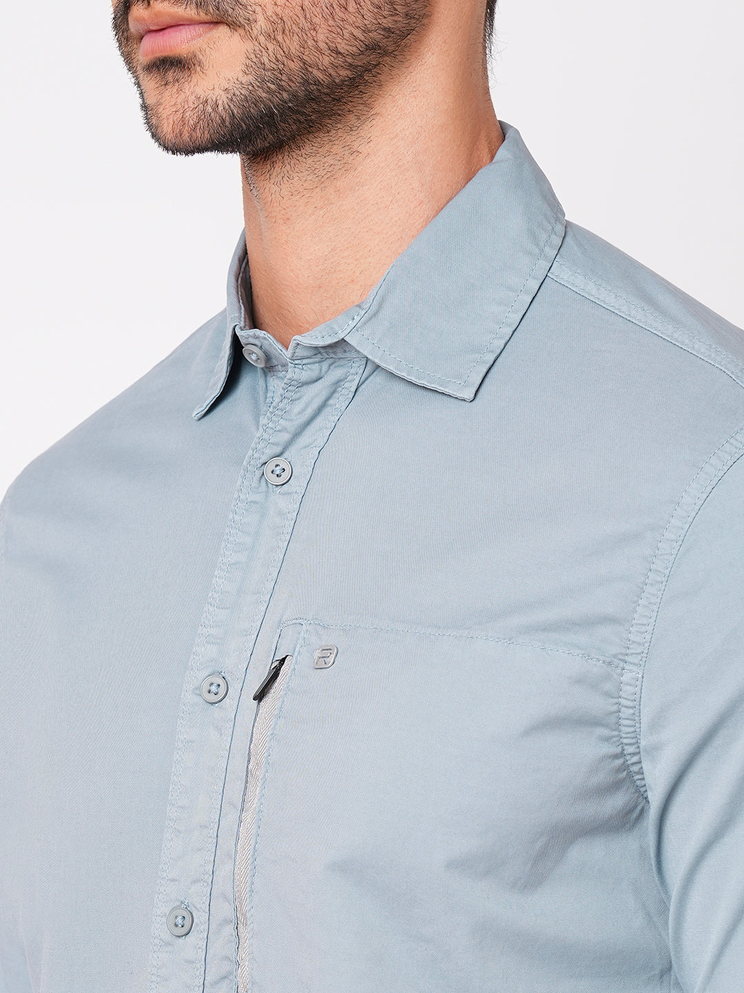 Faded Blue Full Sleeve Solid Shirt (Leo F/Slv Fit)