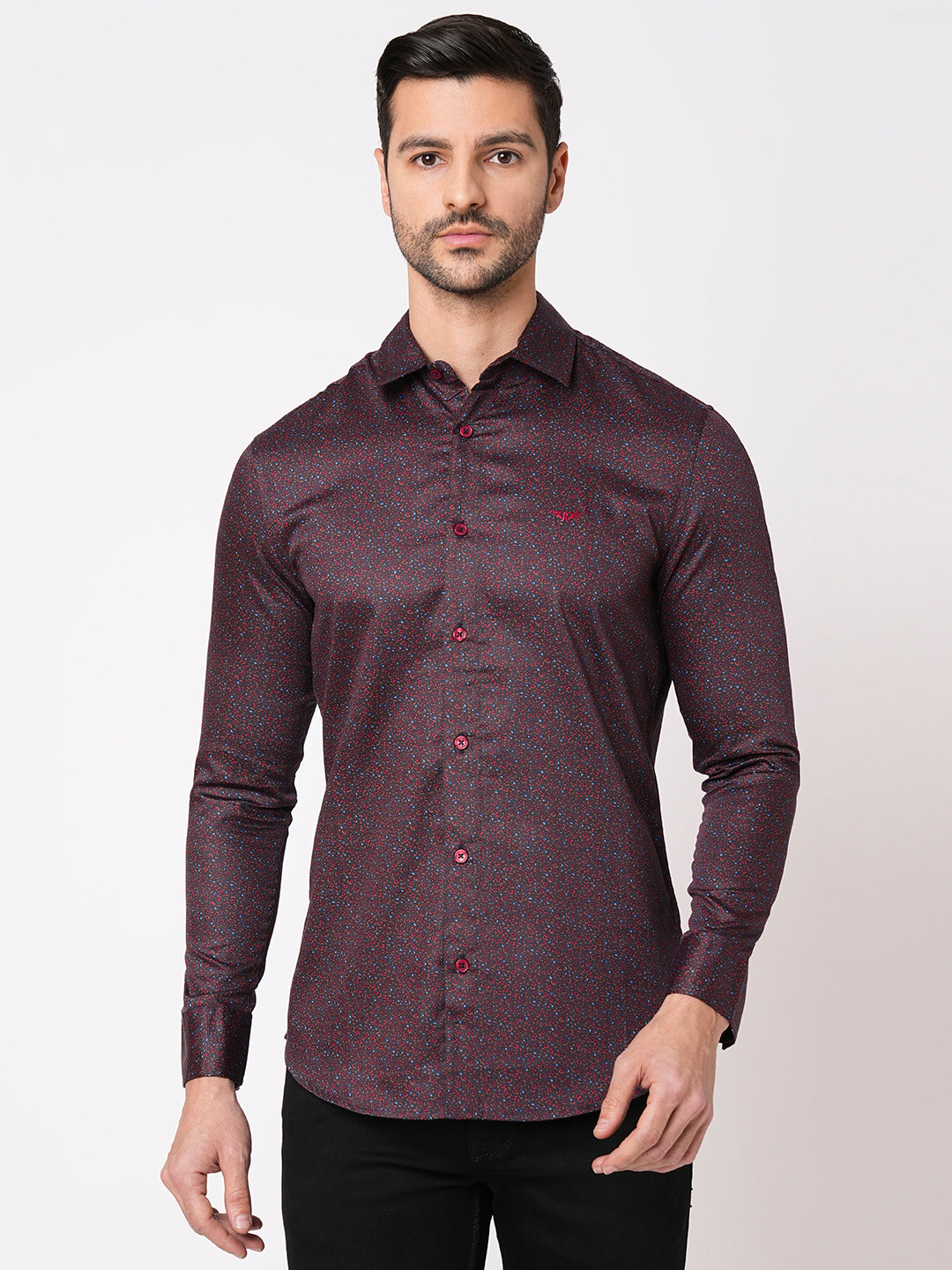 Maroon Full Sleeve Printed Shirt (Leo F/Slv Fit)