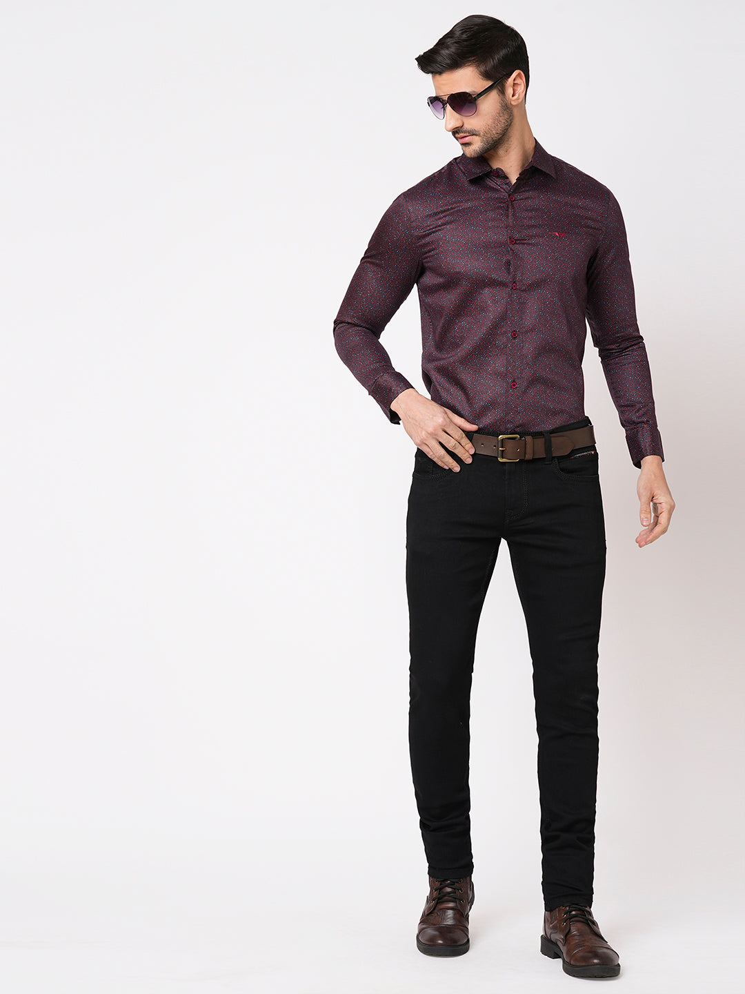 Maroon Full Sleeve Printed Shirt (Leo F/Slv Fit)