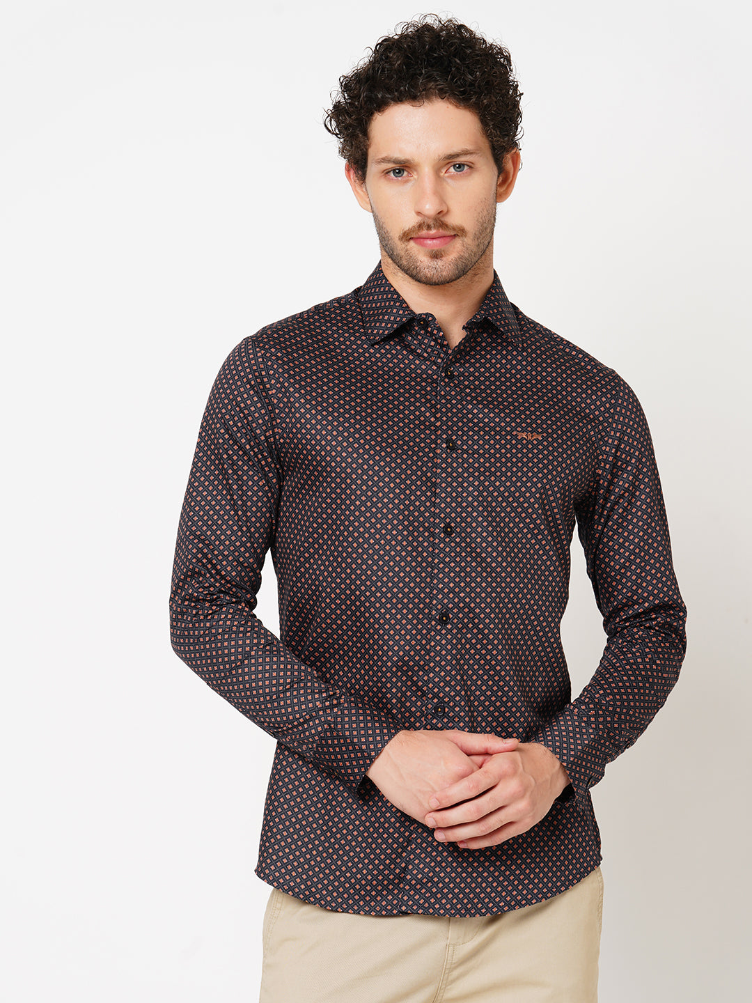 Navy Full Sleeve Printed Shirt (Leo F/Slv Fit)