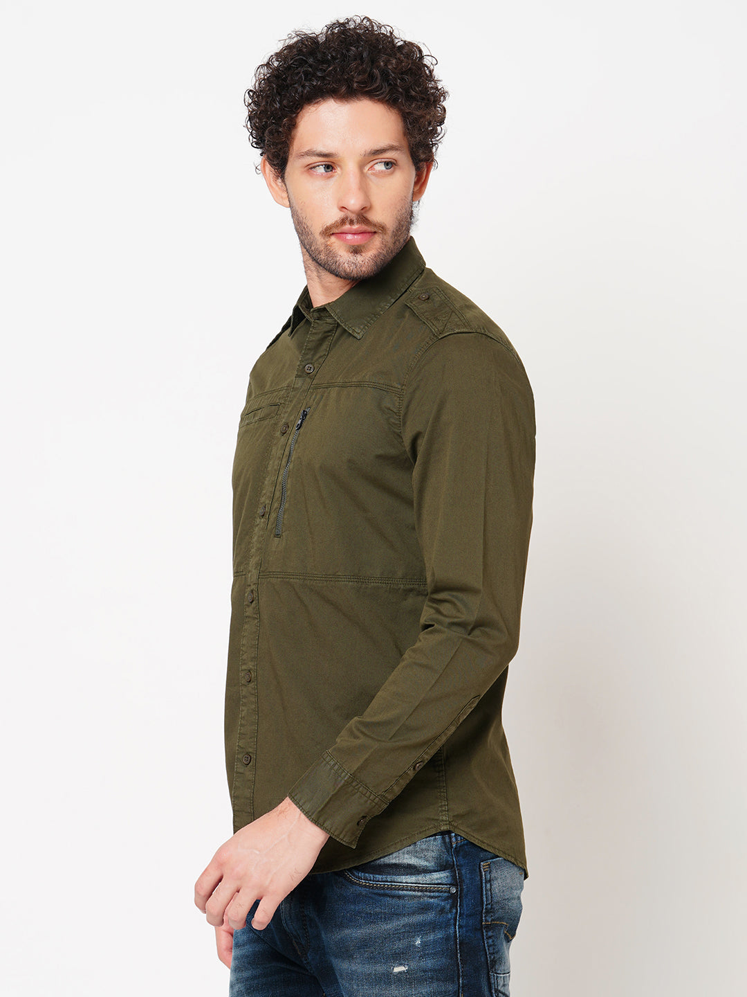 Dk Olive Full Sleeve Solid Shirt (Leo F/Slv Fit)