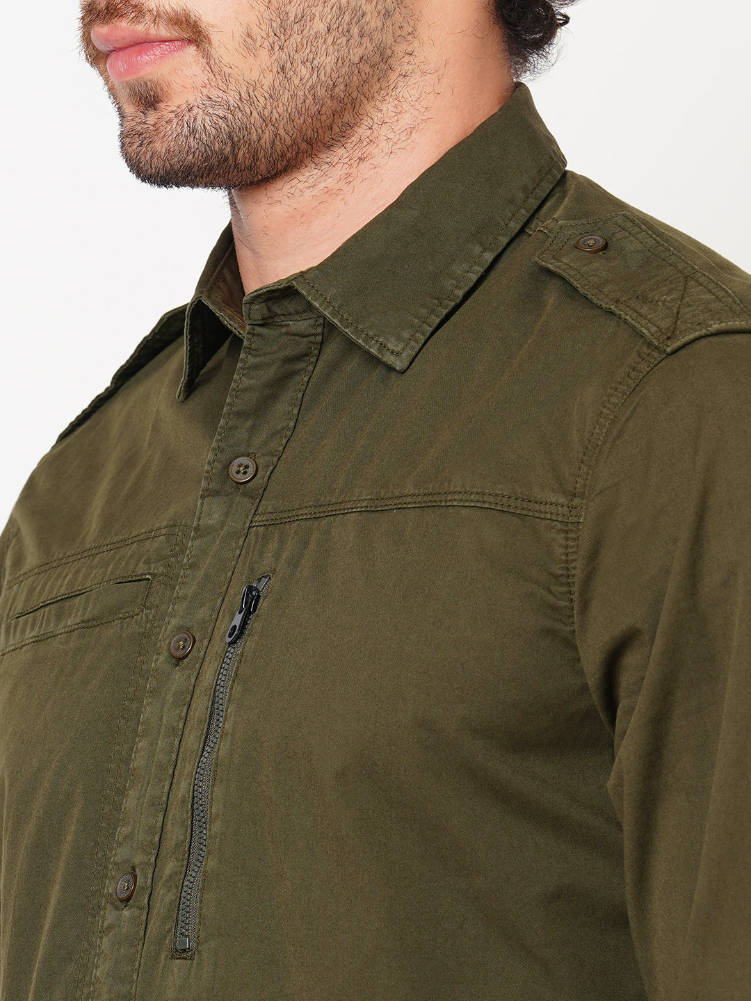 Dk Olive Full Sleeve Solid Shirt (Leo F/Slv Fit)