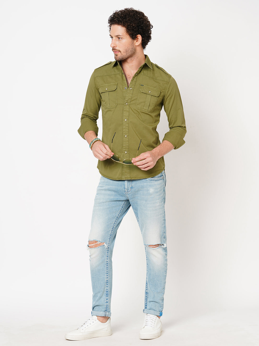 Pure Olive Full Sleeve Solid Shirt (Leo F/Slv Fit)