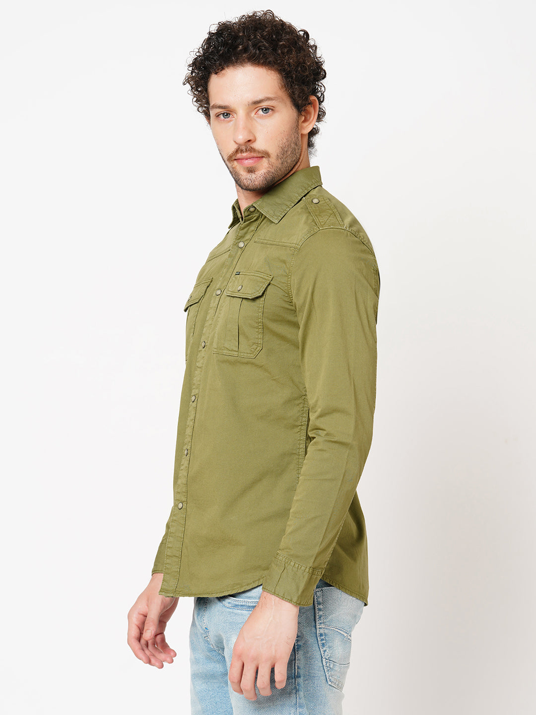 Pure Olive Full Sleeve Solid Shirt (Leo F/Slv Fit)